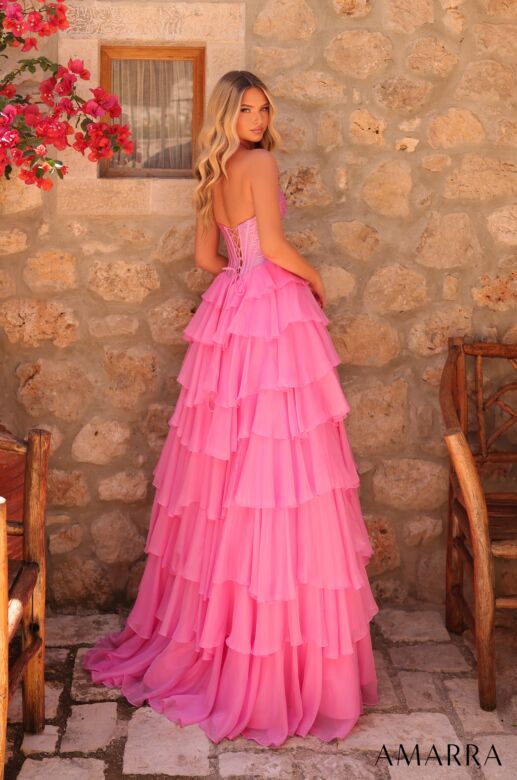 Amarra 89287 High Slit Tiered Ruffle Skirt Dress