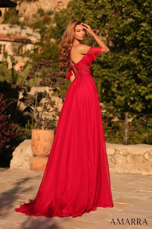 Amarra 89481 Off The Shoulder A-Line High Slit Dress