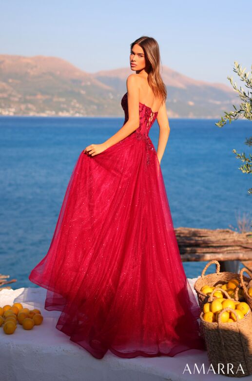 Amarra 89486 Scoop Neck Lace Applique Bodice Dress
