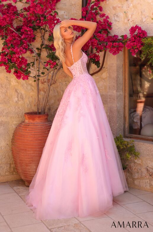 Amarra 89509 Plunging Neck Corset Bodice Dress