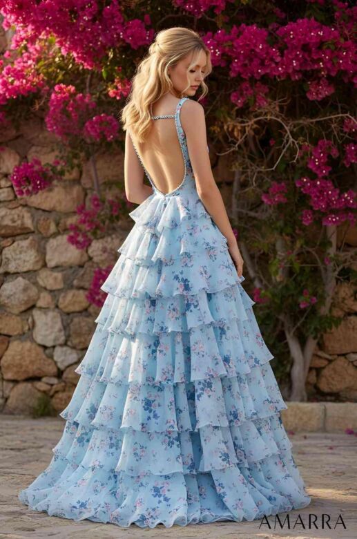 Amarra 89613 Sweetheart Neck Ruffle Skirt Floral Dress