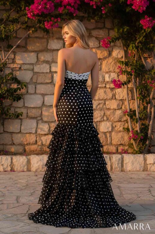 Amarra 89617 Strapless Polka Dot Trumpet Dress