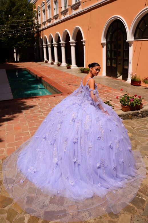 Amarra 54254 Off-The-Shoulder Sheer Cape Quince Dress