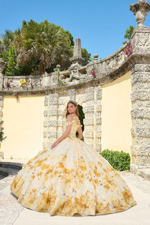 Amarra 54208 Detachable Cape Floral Quinceanera Dress