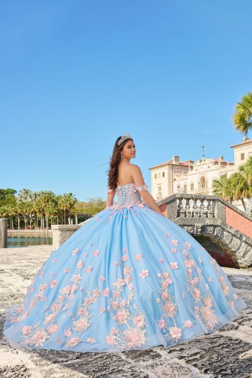 Amarra 54224 Illusion Corset 3D Flowers Quinceanera Gown