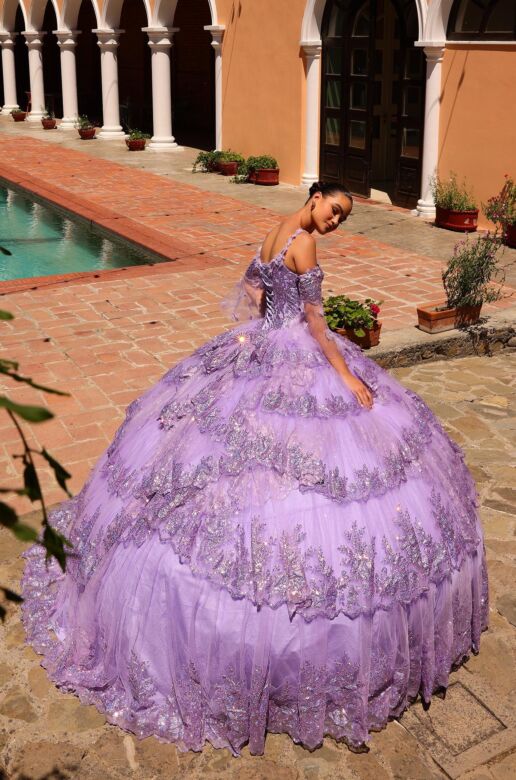 Amarra 54300 Scallop Skirt Bell Sleeve Quinceanera Gown