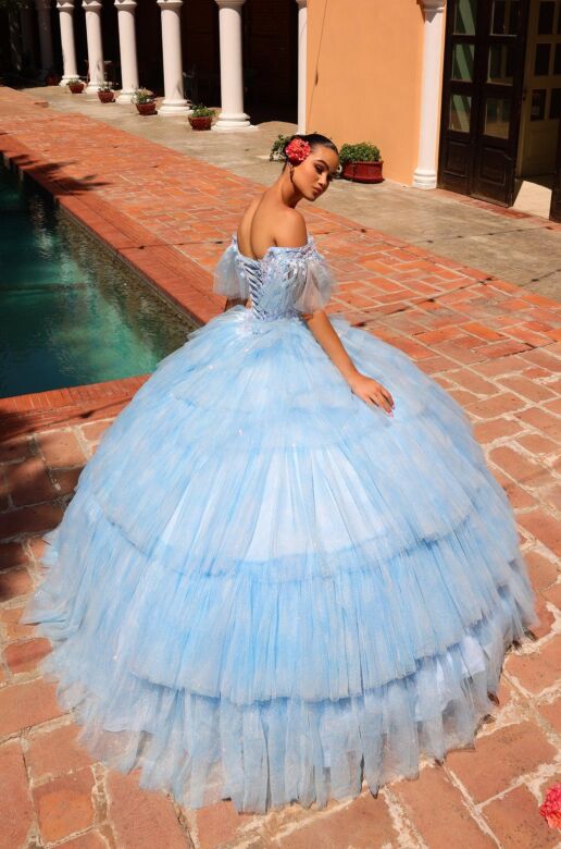 Amarra 54312 Ruffle Skirt Flutter Sleeve Sweet 16 Gown
