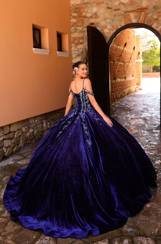 Amarra 54316 Cold-Shoulder Strap Basque Waist Quinceanera Dress