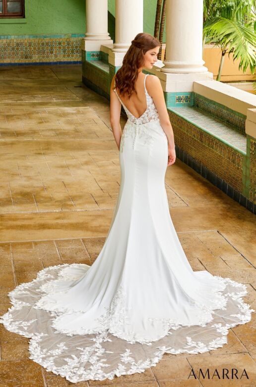Amarra 84390 Liliana Cutaway Train Sheer Bodice Bridal Dress