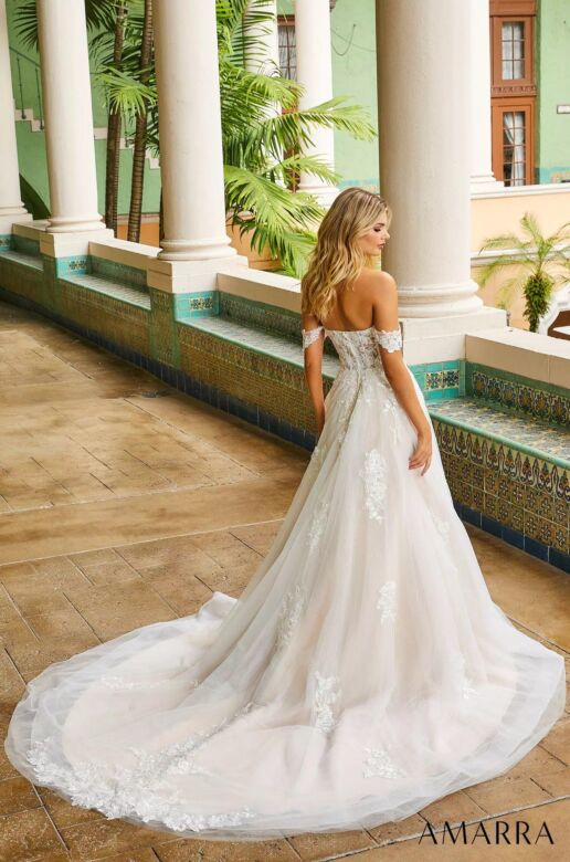 Amarra 84401 Megan Off-The-Shoulder Corset Bodice Bridal Dress