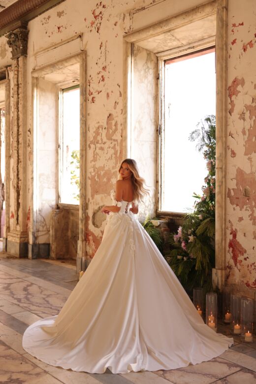 Amarra 44012 Ariana Floral Peek-A-Boo Neck Overskirt Wedding Dress