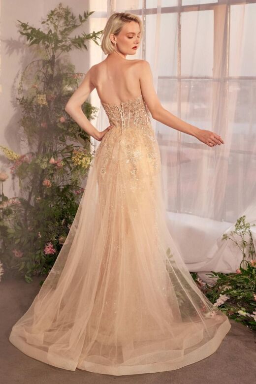 Andrea and Leo A1365 Overskirt Beaded Strapless Evening Gown
