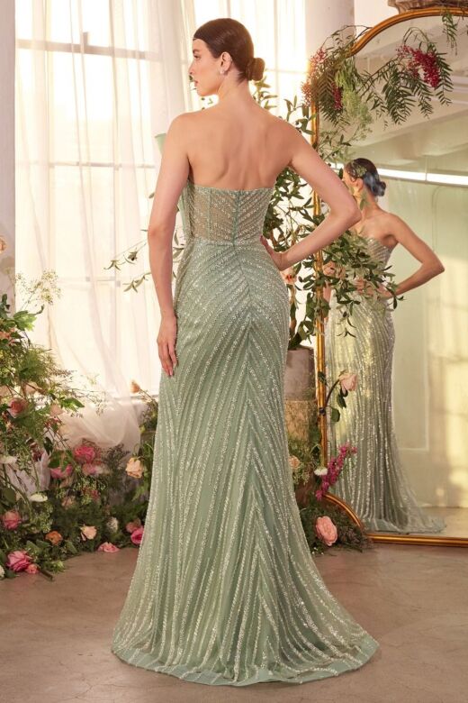 Andrea and Leo A1436 Pleated Fan Bodice Strapless Beaded Evening Dress