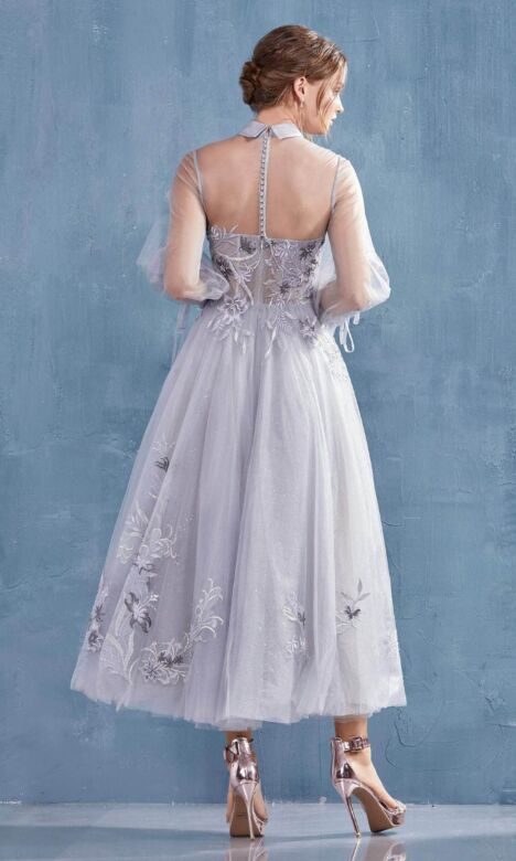 Andrea and Leo A0862 Collar Neck Sheer Bishop Sleeve Dress