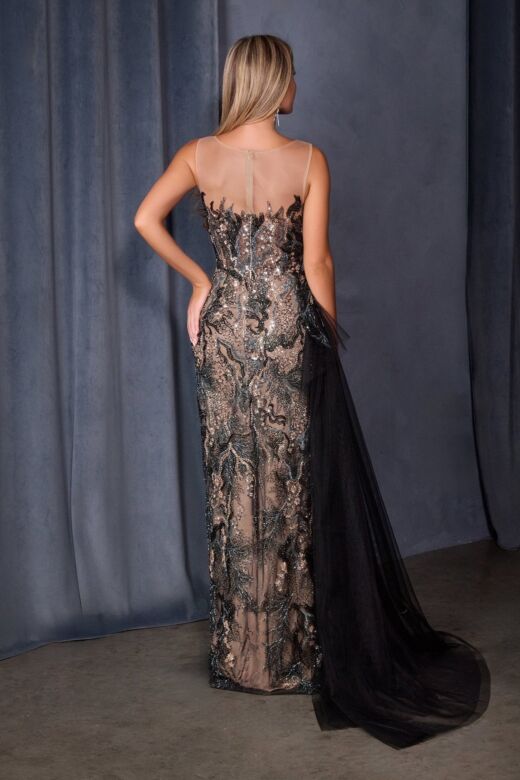 Andrea and Leo A1489 Side Tail Illusion Neck Dress