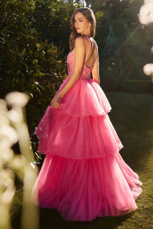 Andrea and Leo A1239 Tiered Skirt High Low Dress