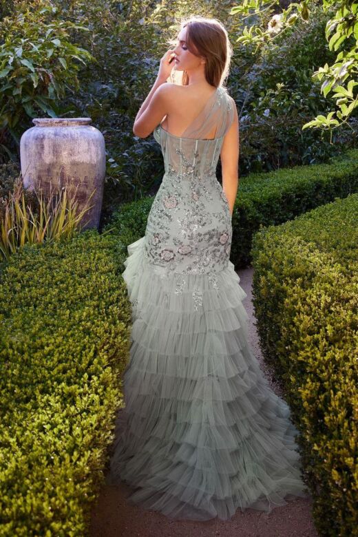 Andrea and Leo A1260 Asymmetric Neck Tiered Skirt Dress