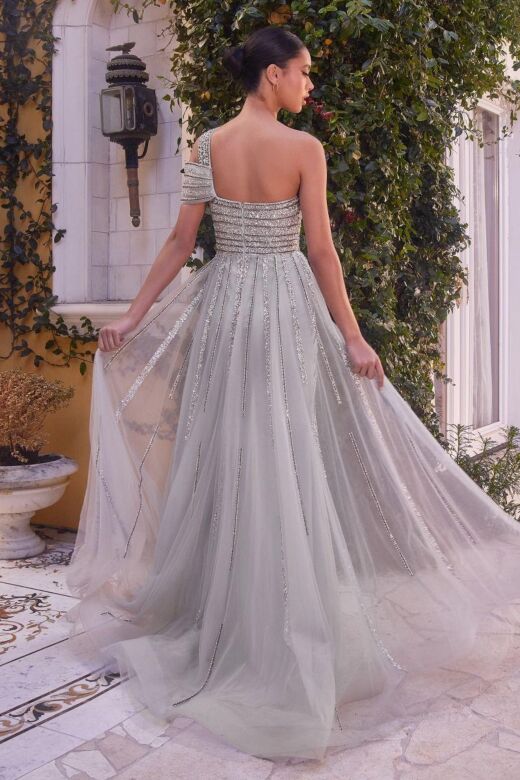 Andrea and Leo A1314 Cold-Shoulder Asymmetric Neck Dress