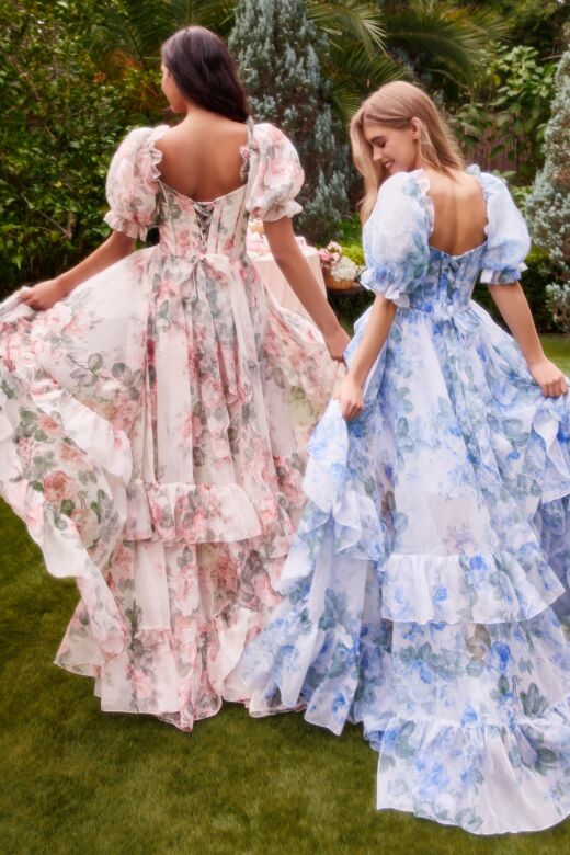 Andrea and Leo A1336 Puff Sleeve Floral Dress