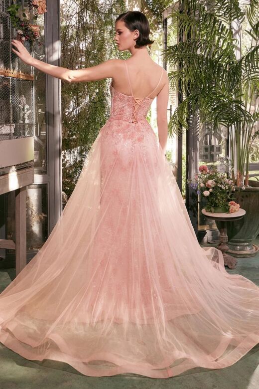 Andrea and Leo A1382 Sheer Overskirt Floral Glitter Dress