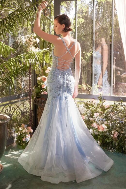 Andrea and Leo A1429 Illusion Corset High Slit Lace-Up Dress