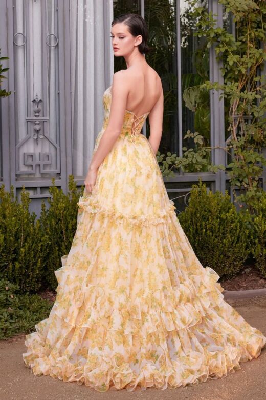 Andrea and Leo A1430 Detached Sleeves Ruffle Skirt Floral Dress
