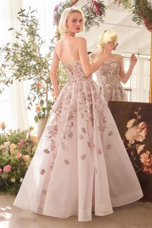 Andrea and Leo A1455 Ruffle Neckline Floral Corset Dress