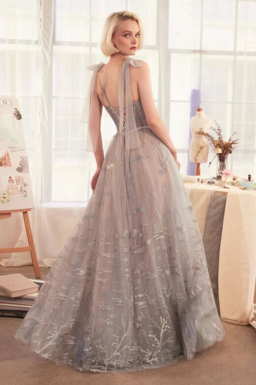 Andrea and Leo A1458 Aquatic Embroidery Bow Strap Dress