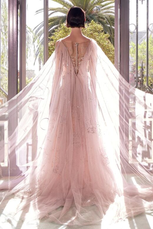 Andrea and Leo A1459 Cape Train Embroidered Corset Dress
