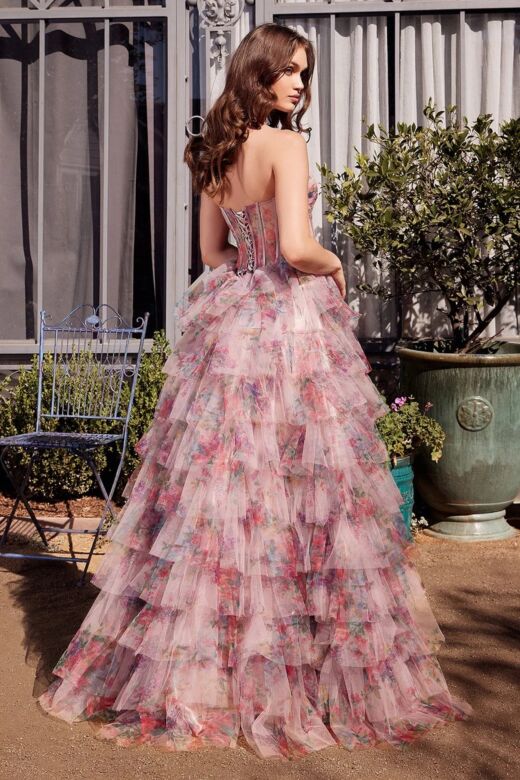 Andrea and Leo A1463 Ruffle Skirt Illusion Corset Floral Dress