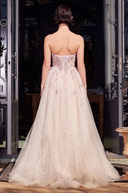 Andrea and Leo A1468 High Slit Strapless Corset Floral Dress