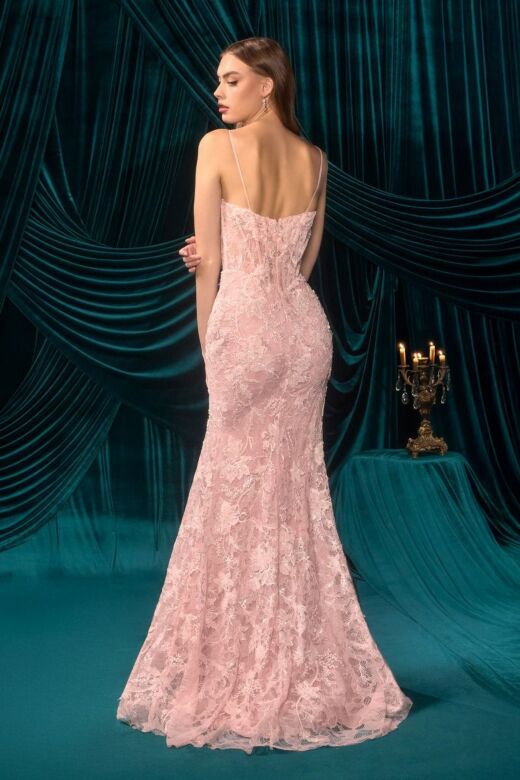 Andrea and Leo A1499 Lili Slit Skirt Floral Lace Dress