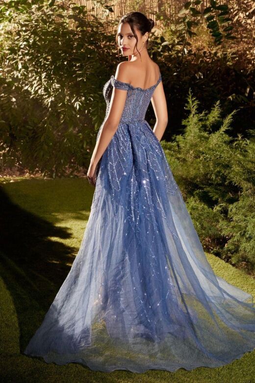 Andrea and Leo A1278 Corset Bodice Sheer Overskirt Dress