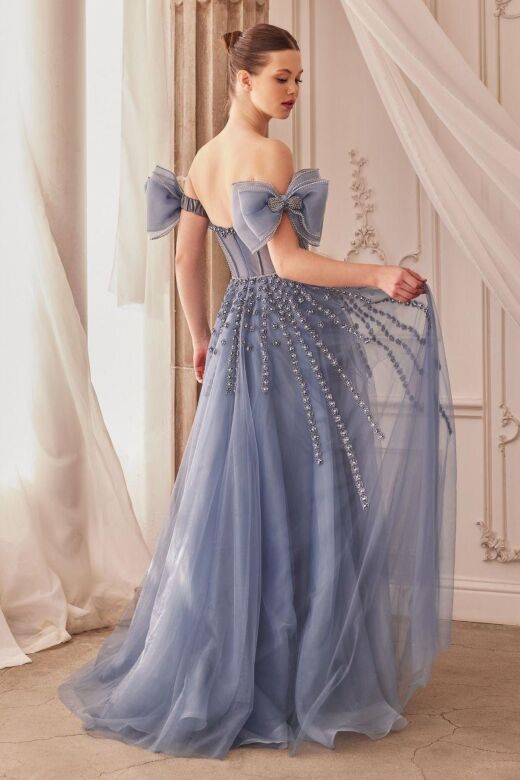 Andrea and Leo A1338 Sheer Corset Bow Bands Dress