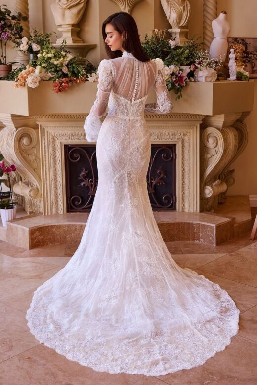 Andrea and Leo WL042 Plunging Neck Bolero Jacket Lace Bridal Dress