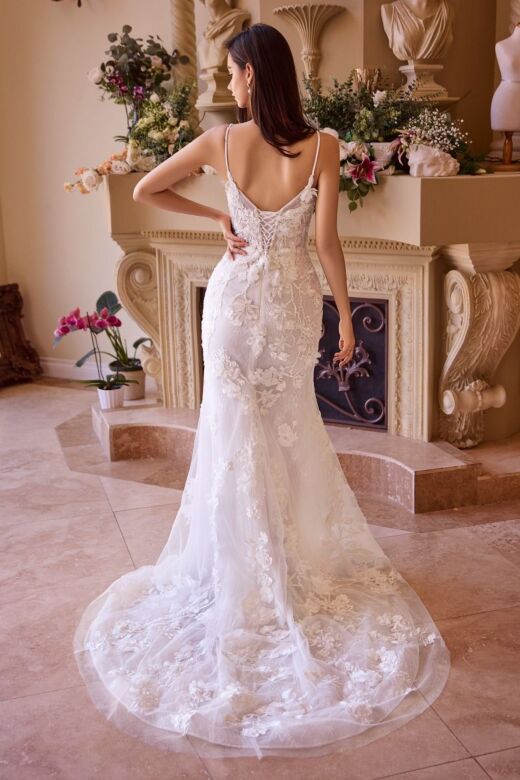 Andrea and Leo WL053 Spaghetti Strap Plunging Neck Lace Bridal Gown