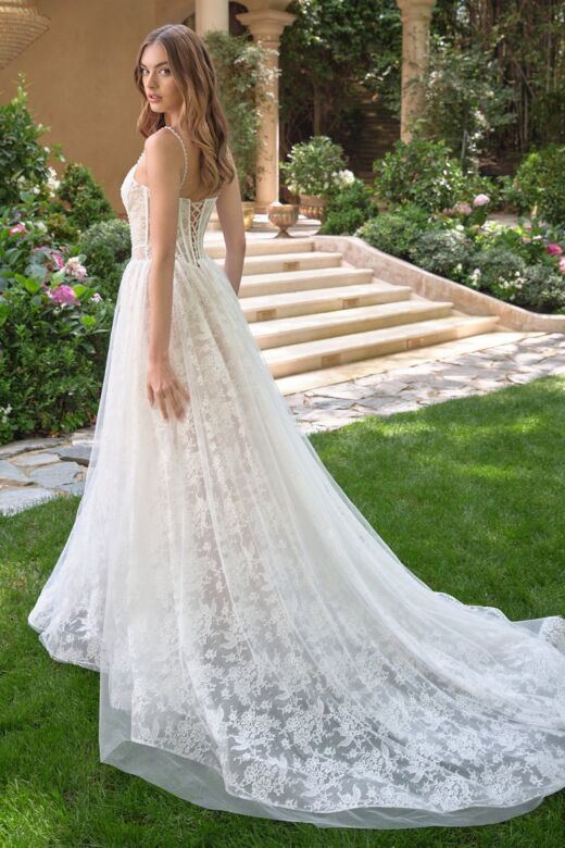 Andrea and Leo WL069 Peaked Neck A-Line Lace Wedding Dress