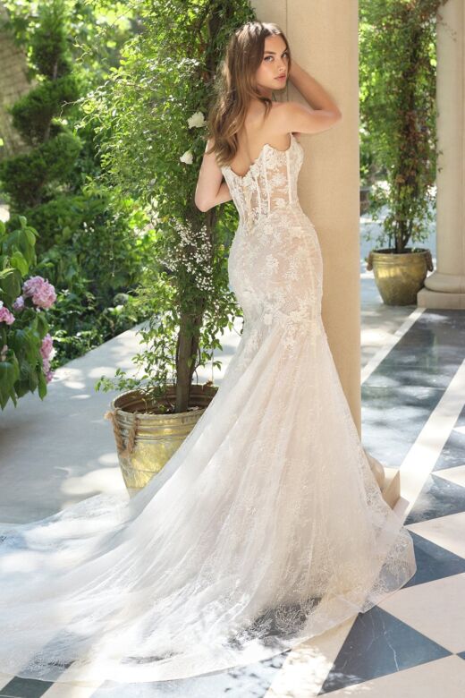 Andrea and Leo WL072 Plunging Neck Lace Wedding Gown