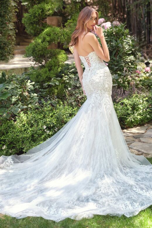 Andrea and Leo WL088 Plunging Neck Chapel Train Bridal Dress