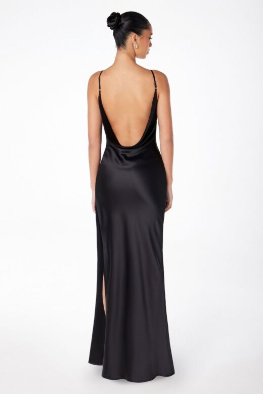 Astee T2000 Side Slit Satin Cowl Neck Maid of Honor Dress