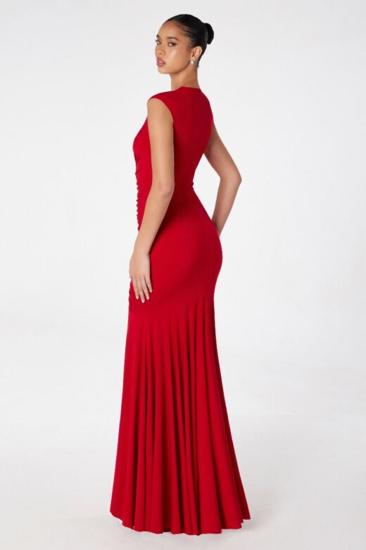 Astee T2009 V-Neck Ruched Fit and Flare Maid of Honor Dress