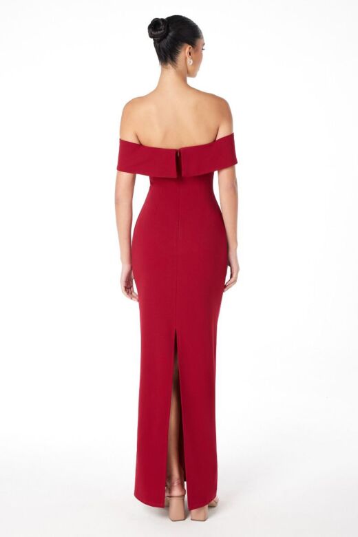 Astee T2011 Off The Shoulder Back Slit Fitted Maid of Honor Dress