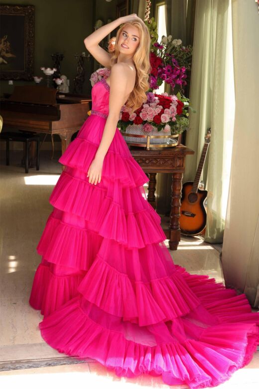 Ava Presley 29529 Ruffle Skirt Strapless Beaded Neck Dress