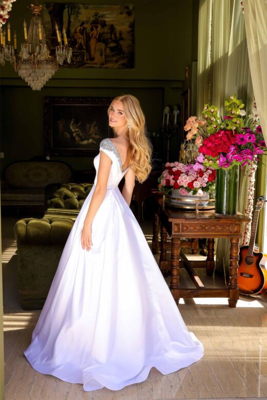 Ava Presley 39322 Pleated Skirt Beaded Neck Dress