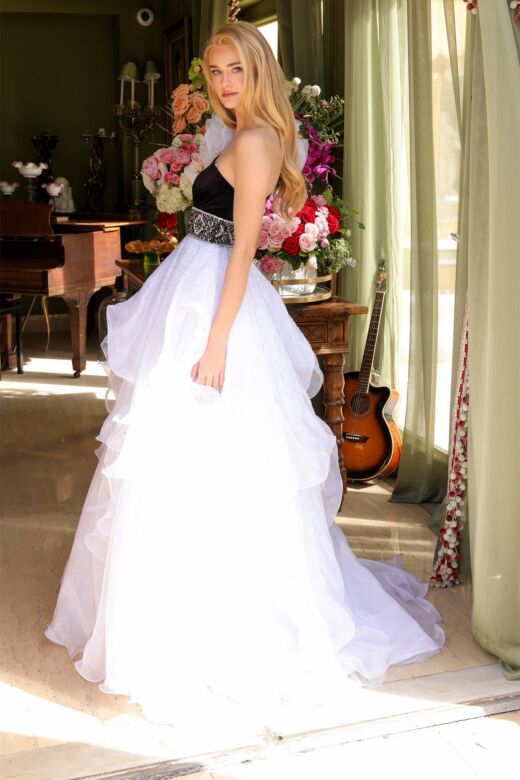 Ava Presley 39557 Asymmetric Neck Beaded Waist Dress