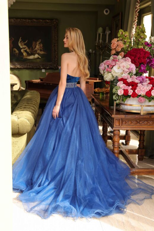 Ava Presley 39580 Plunging Halter Neck Beaded Waist Dress