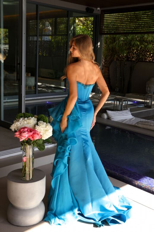 Ava Presley 40527 Notched Neck Ruffled Side Overskirt Dress