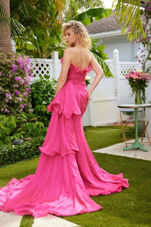 Ava Presley 40532 Ruffle Overskirt Pleated Bodice High Slit Dress