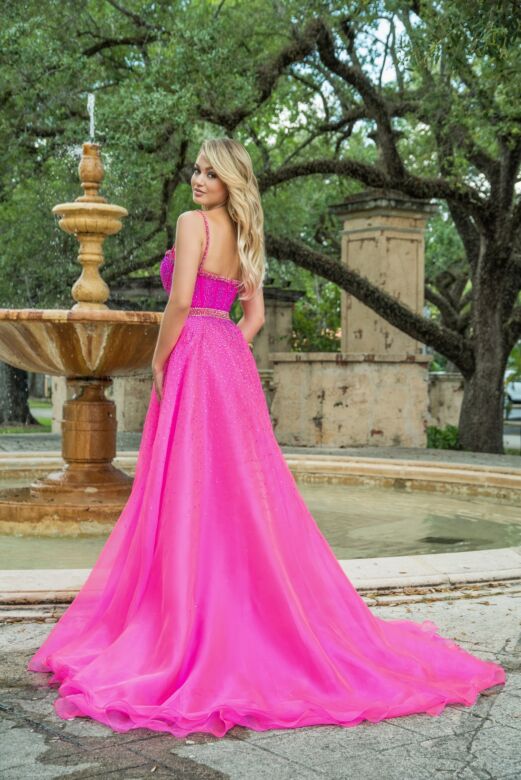 Ava Presley 28581 Organza Overskirt Plunging Neck Dress