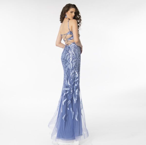 Ava Presley 39220 Lace-Up Back Plunging Neck Dress